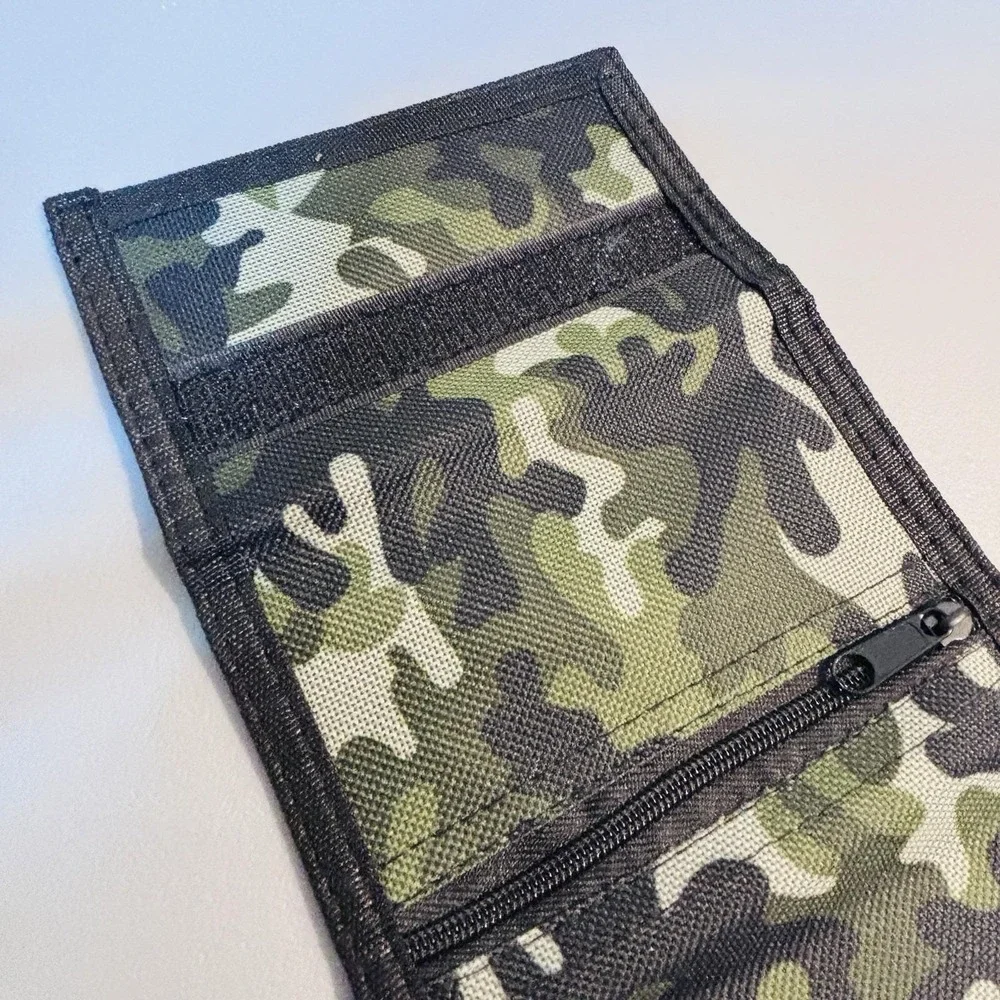 Camouflage Hook And Loop Tri-fold Wallet Zip ID Credit Card Keychain Men Boys